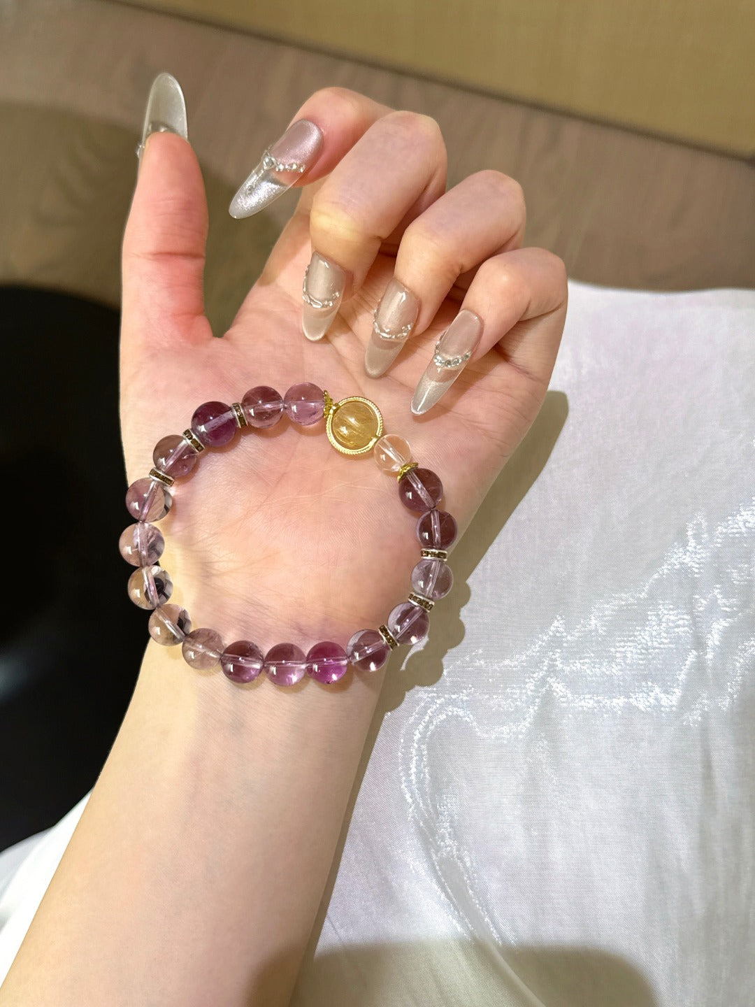 ▫️▪️ Amethyst white crystal blonde crystal bracelet